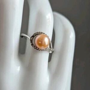Cultured Golden South Sea Pearl Ring Sterling Silver CZ Sz 7 Adjustable 10mm